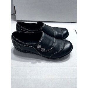 Clarks Womens Bendables Black Leather Slip-On Shoes Size 8M